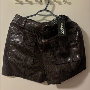 Boohoo Snake Print High-Waist Belted Shorts